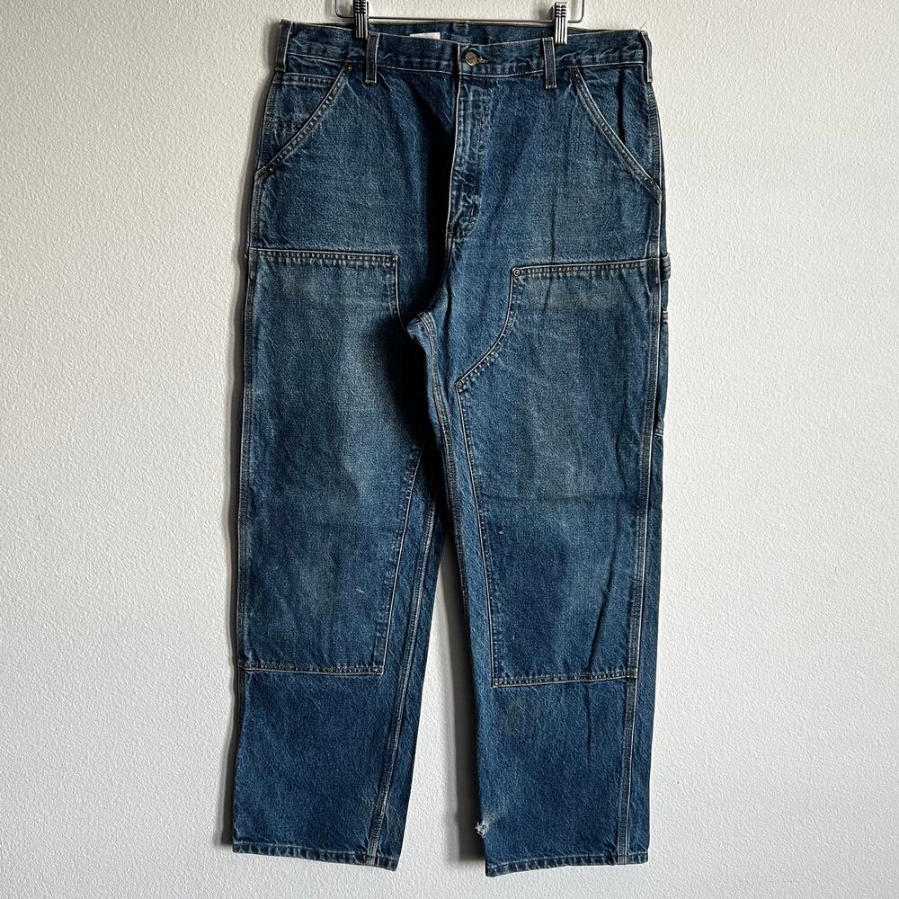 Carhartt B73 DST blue denim double knee work wear carpenter pants